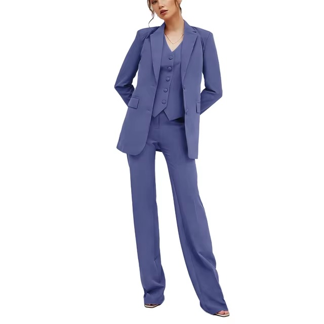Casual Double Breasted Notched Blazer Vest Pants Solid Tuxedo Plus Size Three Piece Office Suit - Image 9