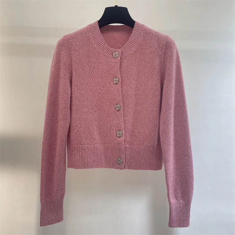 Casual Elastic knit slim long sleeved button decoration knitwear Pure cashmere outerwears - Image 2