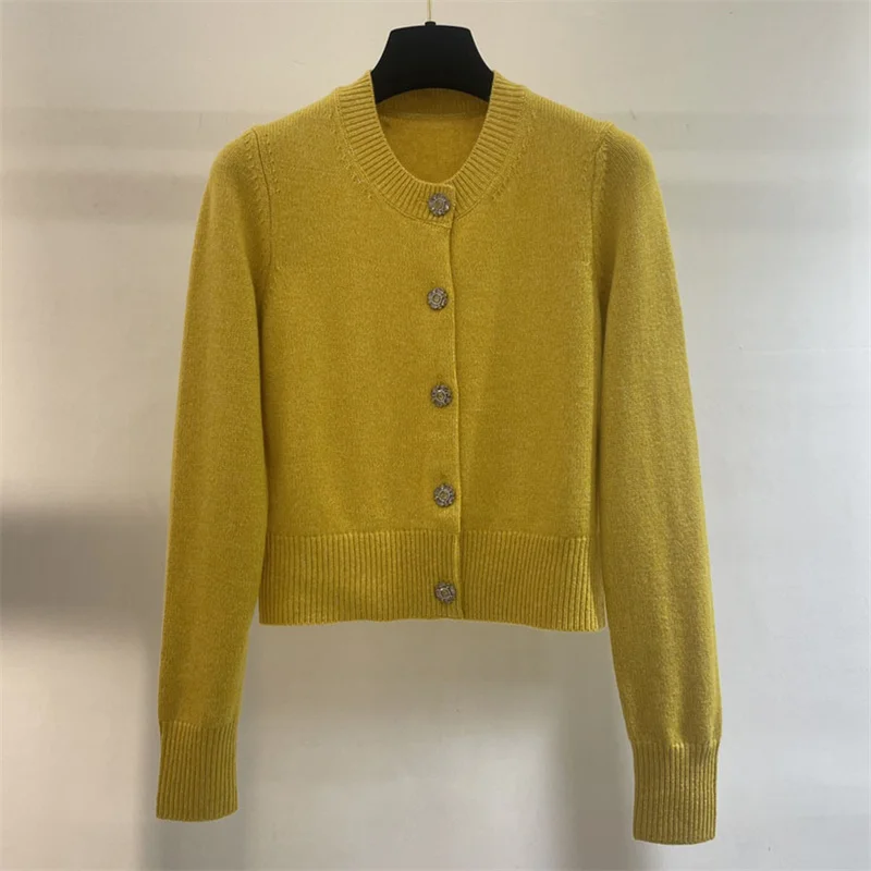 Casual Elastic knit slim long sleeved button decoration knitwear Pure cashmere outerwears - Image 6