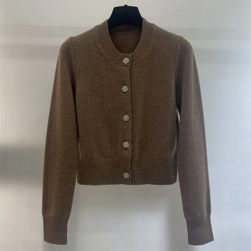 Casual Elastic knit slim long sleeved button decoration knitwear Pure cashmere outerwears - Image 4