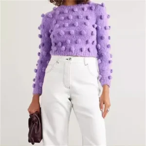 Casual round neck pullover wool blend long sleeved knitwear slim fit sweater