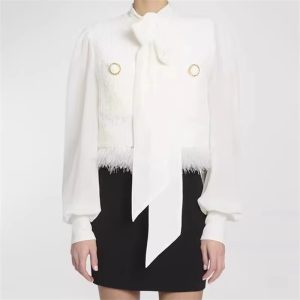 Casual Feather Splicing Long Sleeve Bow collar High quality jacket