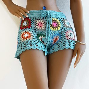 Casual Hollow Out Knit Crochet Swimsuit Cover Ups Beach Shorts