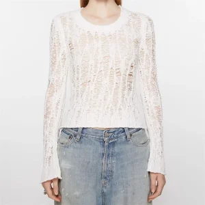 Casual Hollow Pullover Elastic knitted slim fit long sleeved Knitwear Sweaters