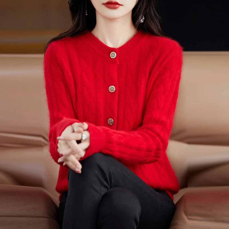 Casual Knitted O-Neck Long Sleeve Loose fitting Pullover Mink Cashmere Sweater - Image 18