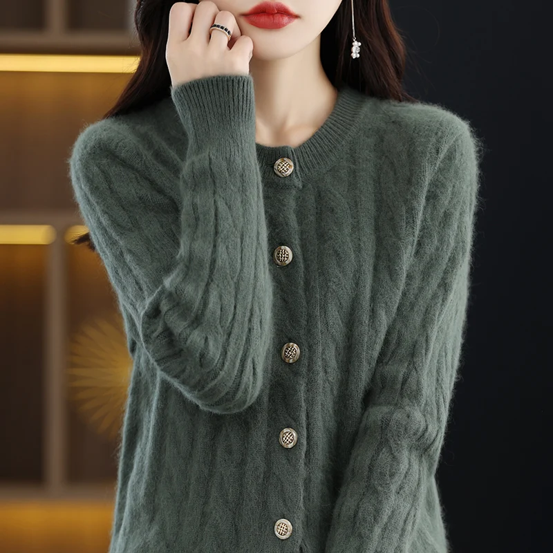 Casual Knitted O-Neck Long Sleeve Loose fitting Pullover Mink Cashmere Sweater - Image 5