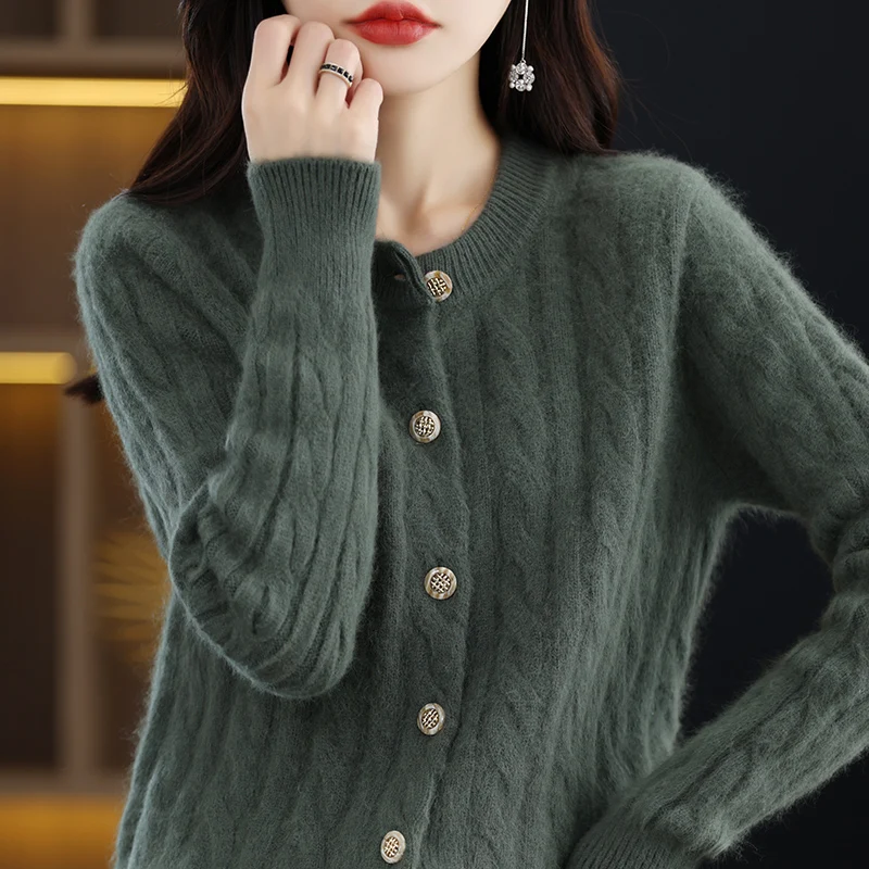 Casual Knitted O-Neck Long Sleeve Loose fitting Pullover Mink Cashmere Sweater - Image 4