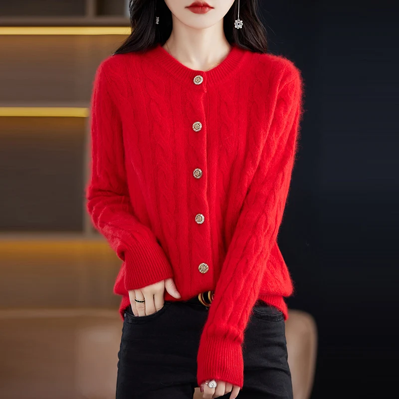 Casual Knitted O-Neck Long Sleeve Loose fitting Pullover Mink Cashmere Sweater - Image 17