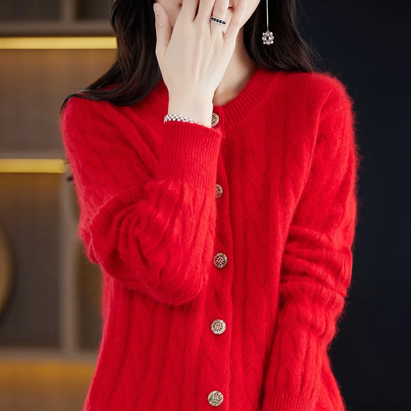 Casual Knitted O-Neck Long Sleeve Loose fitting Pullover Mink Cashmere Sweater - Image 16