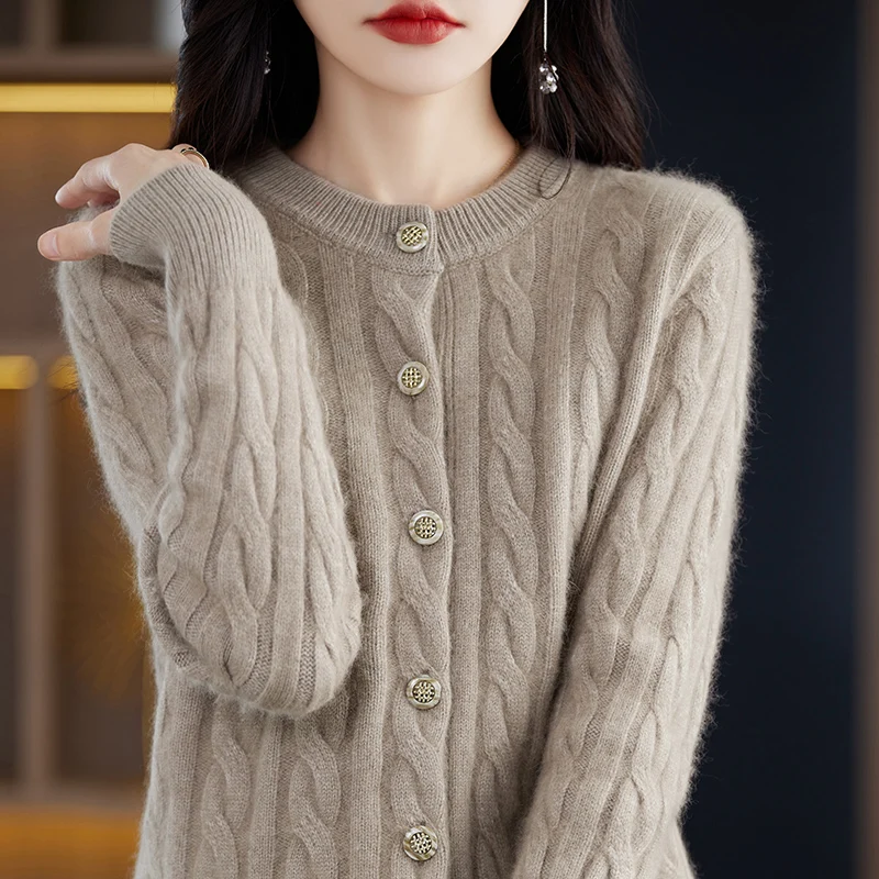 Casual Knitted O-Neck Long Sleeve Loose fitting Pullover Mink Cashmere Sweater - Image 13