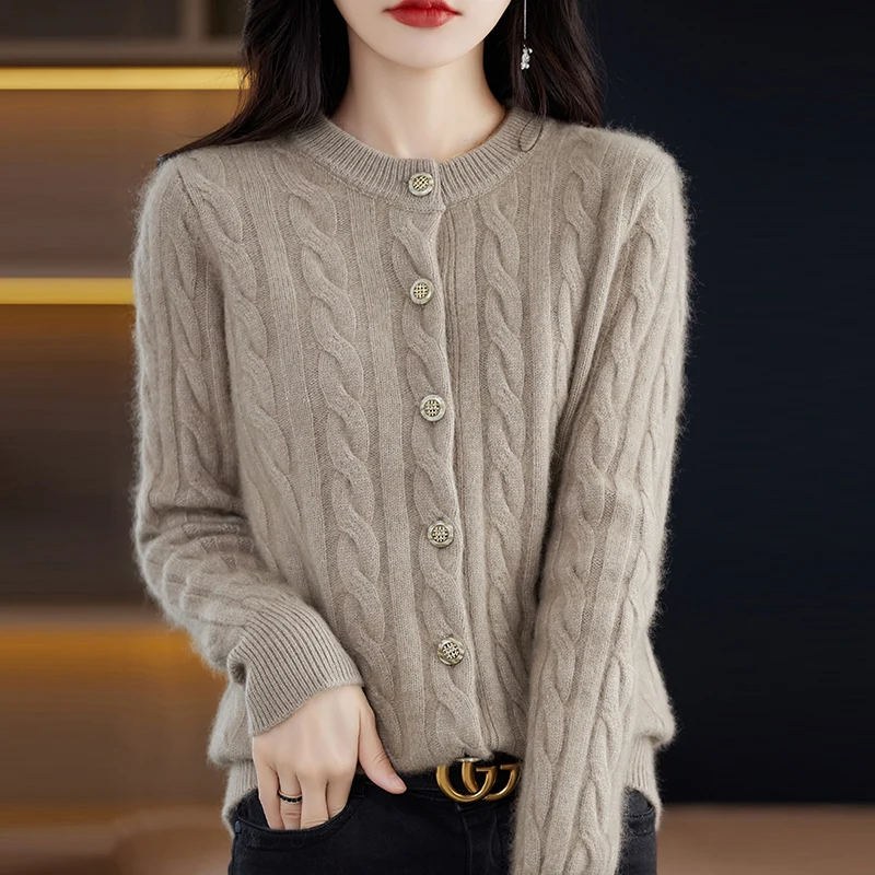 Casual Knitted O-Neck Long Sleeve Loose fitting Pullover Mink Cashmere Sweater - Image 15