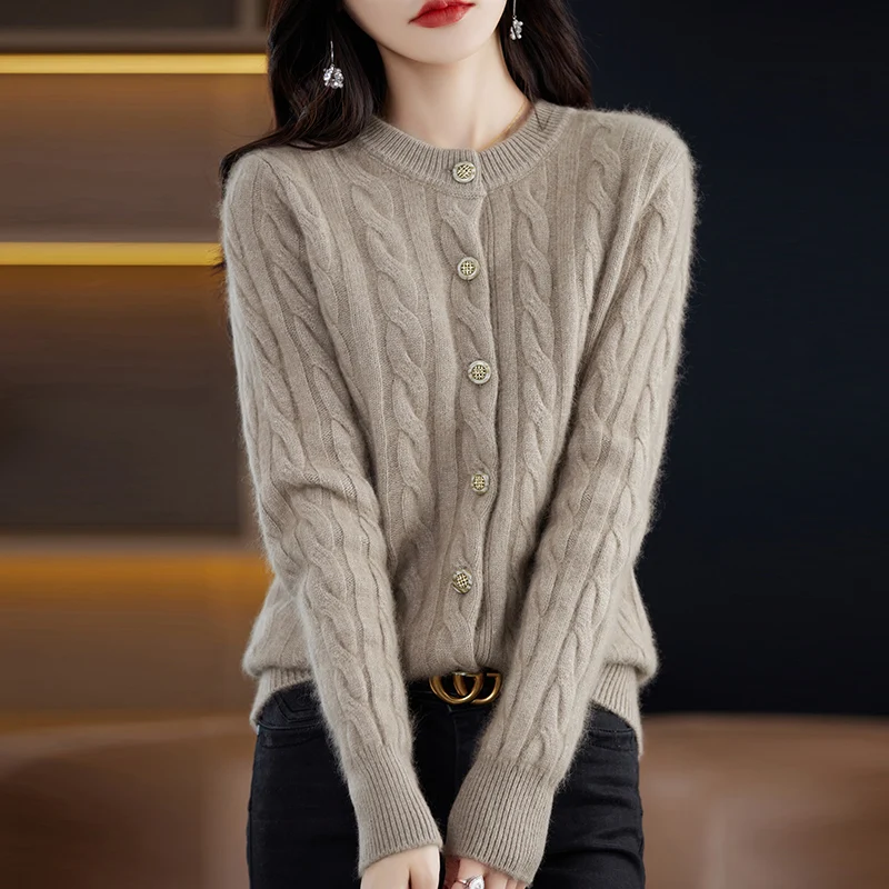 Casual Knitted O-Neck Long Sleeve Loose fitting Pullover Mink Cashmere Sweater - Image 14