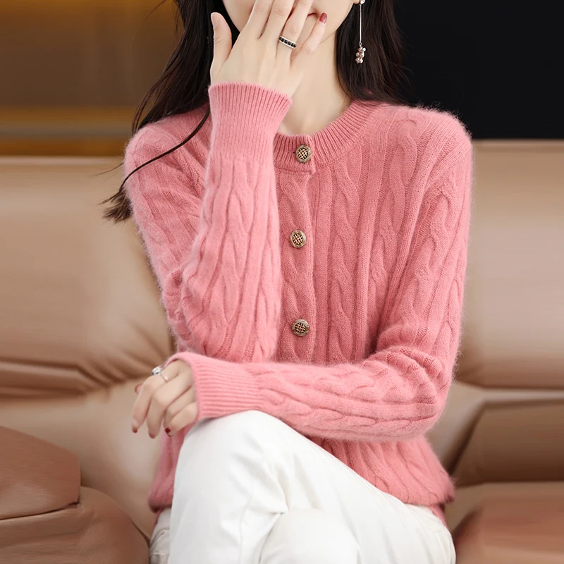 Casual Knitted O-Neck Long Sleeve Loose fitting Pullover Mink Cashmere Sweater - Image 12