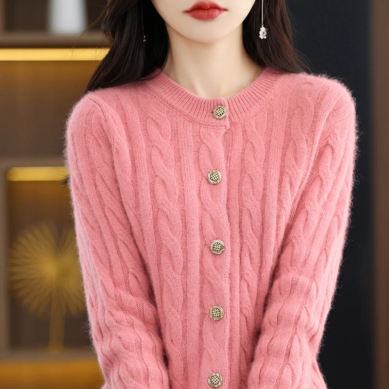 Casual Knitted O-Neck Long Sleeve Loose fitting Pullover Mink Cashmere Sweater - Image 10