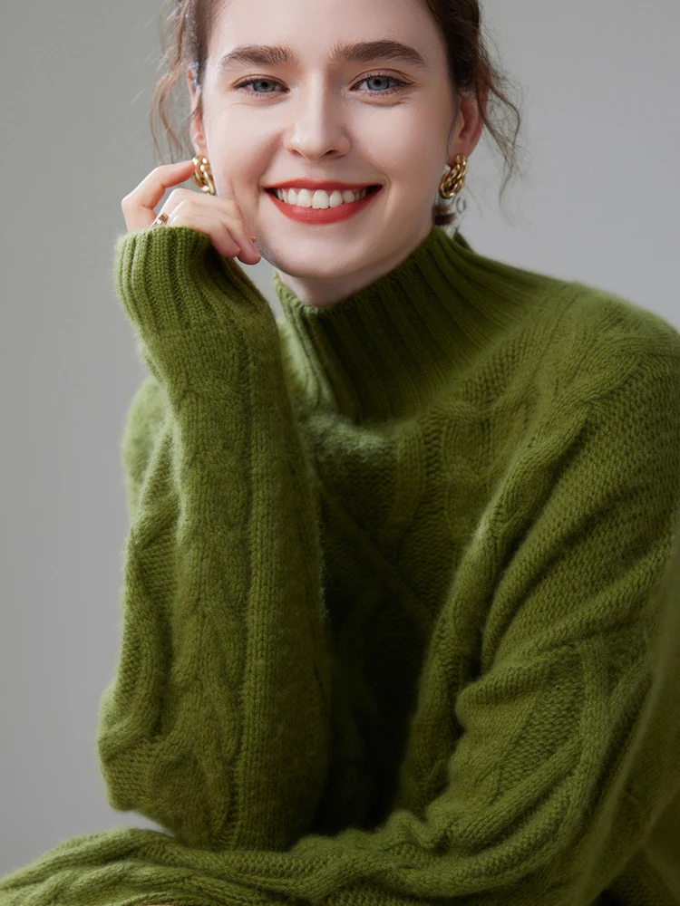 Casual Oversize Pullover Knitwear High Quality Twist Mock-neck Cashmere Sweater - Image 4