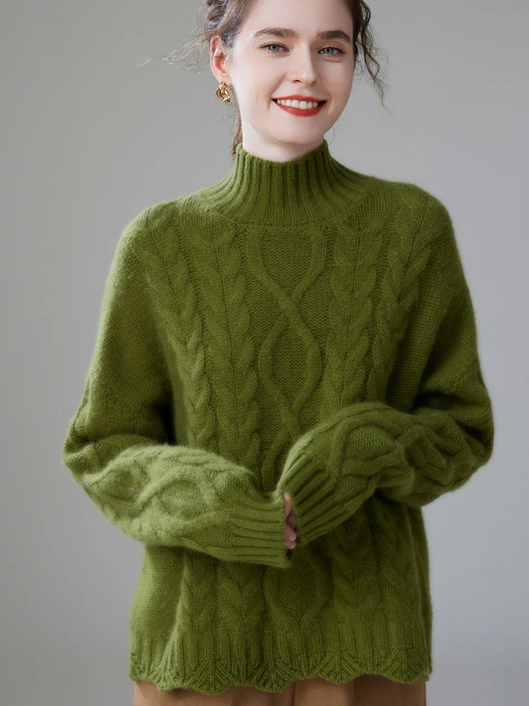 Casual Oversize Pullover Knitwear High Quality Twist Mock-neck Cashmere Sweater - Image 2