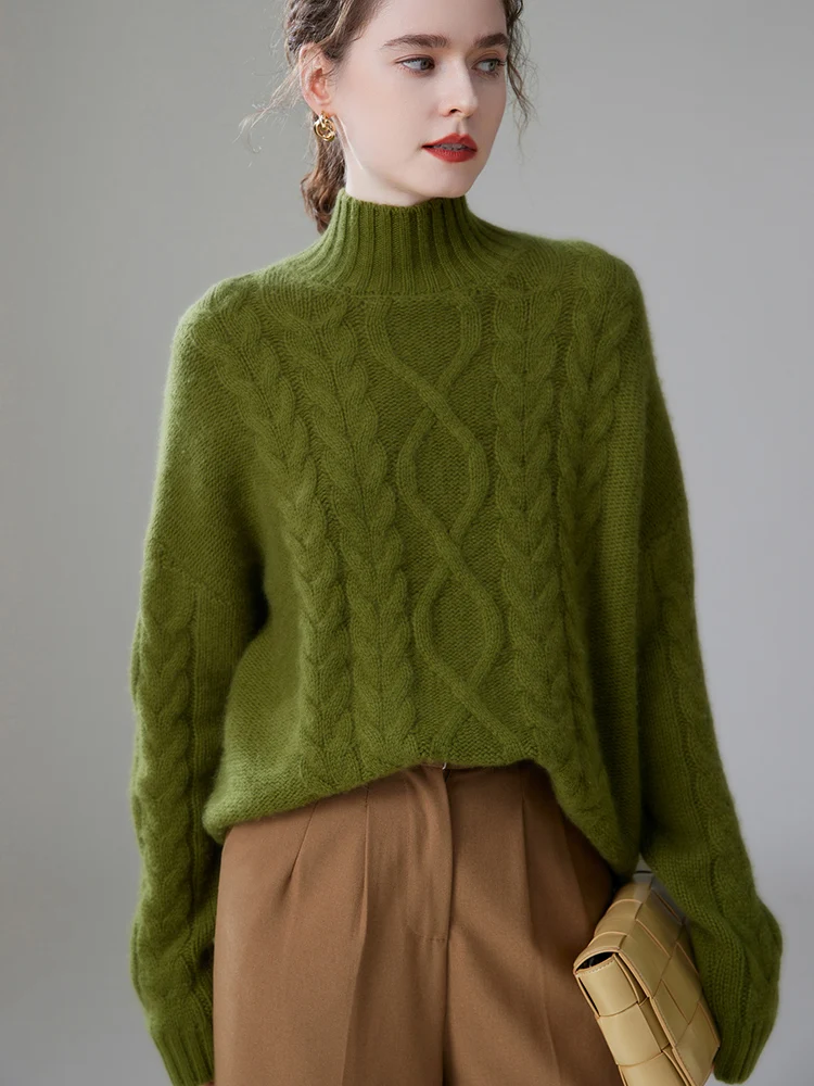 Casual Oversize Pullover Knitwear High Quality Twist Mock-neck Cashmere Sweater - Image 3