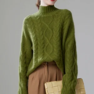 Casual Oversize Pullover Knitwear High Quality Twist Mock-neck Cashmere Sweater