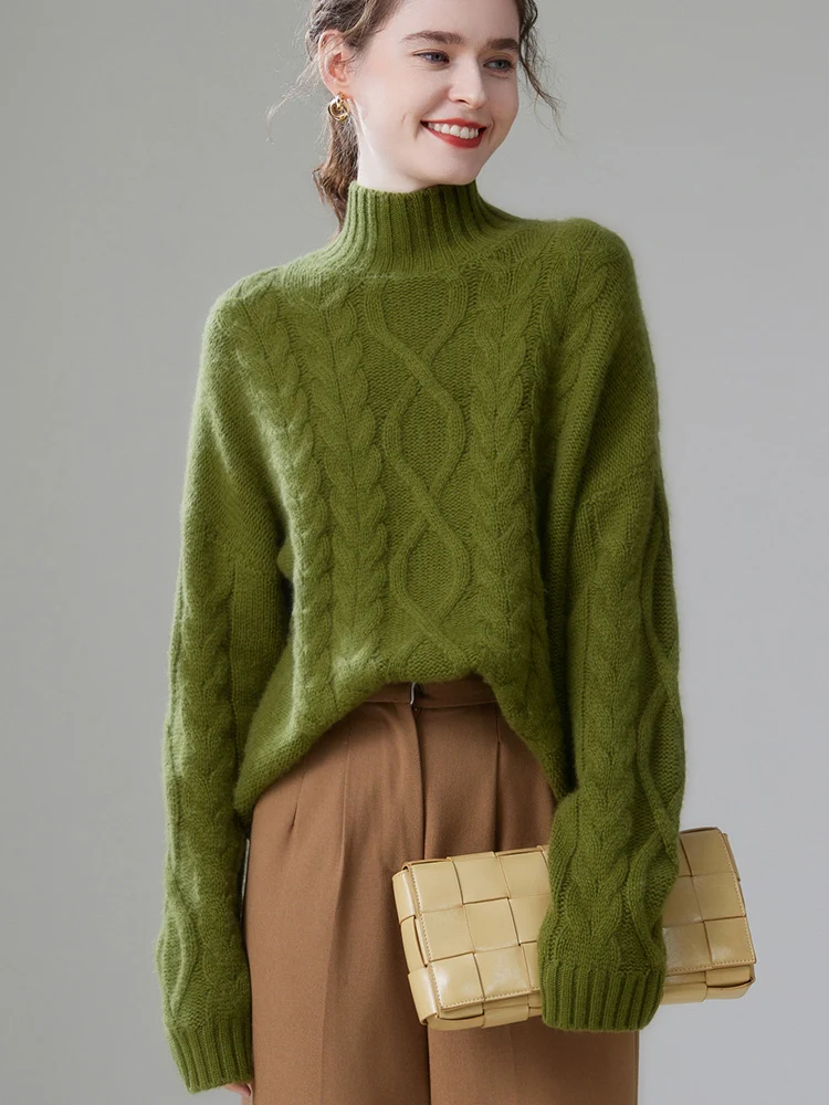 Casual Oversize Pullover Knitwear High Quality Twist Mock-neck Cashmere Sweater