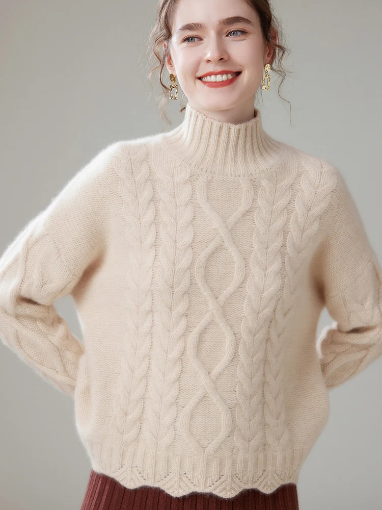 Casual Oversize Pullover Knitwear High Quality Twist Mock-neck Cashmere Sweater - Image 7