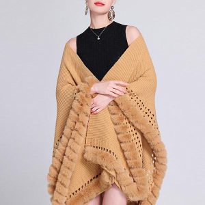 Casual Oversized Poncho V-Neck Cut Out Fringe Trim Solid Color Daily Casual Cape