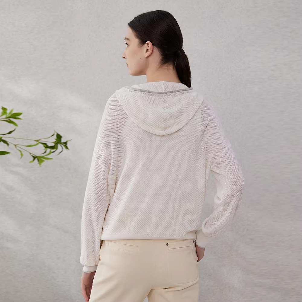 Casual Silk Knitted Hooded Long Sleeved High Quality Single Breasted Sweater - Image 4