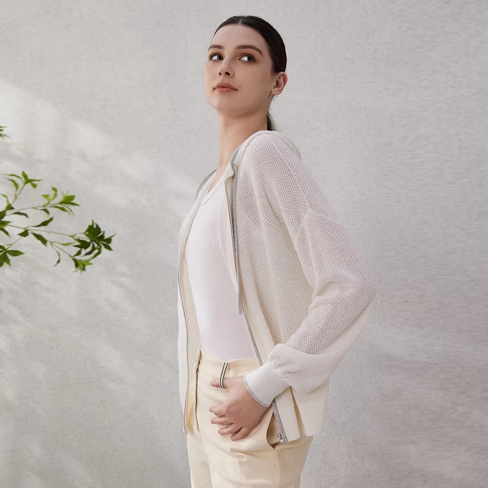 Casual Silk Knitted Hooded Long Sleeved High Quality Single Breasted Sweater - Image 3