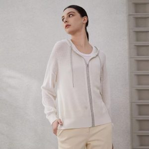 Casual Silk Knitted Hooded Long Sleeved High Quality Single Breasted Sweater