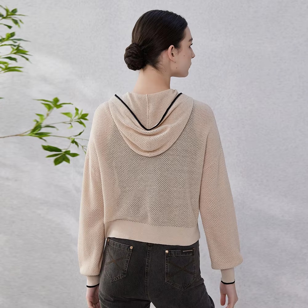Casual Silk Knitted Hooded Long Sleeved High Quality Single Breasted Sweater - Image 5
