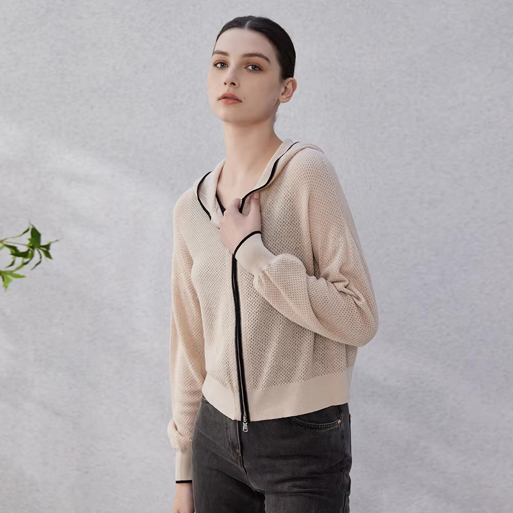 Casual Silk Knitted Hooded Long Sleeved High Quality Single Breasted Sweater - Image 6