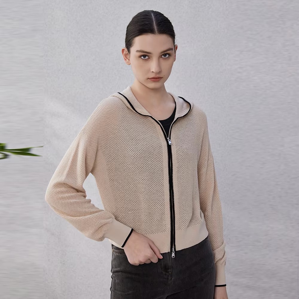 Casual Silk Knitted Hooded Long Sleeved High Quality Single Breasted Sweater - Image 7