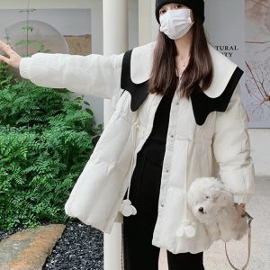 Casual Single Breasted Patchwork Design Drawstring Gathered Waist Pockets Jackets
