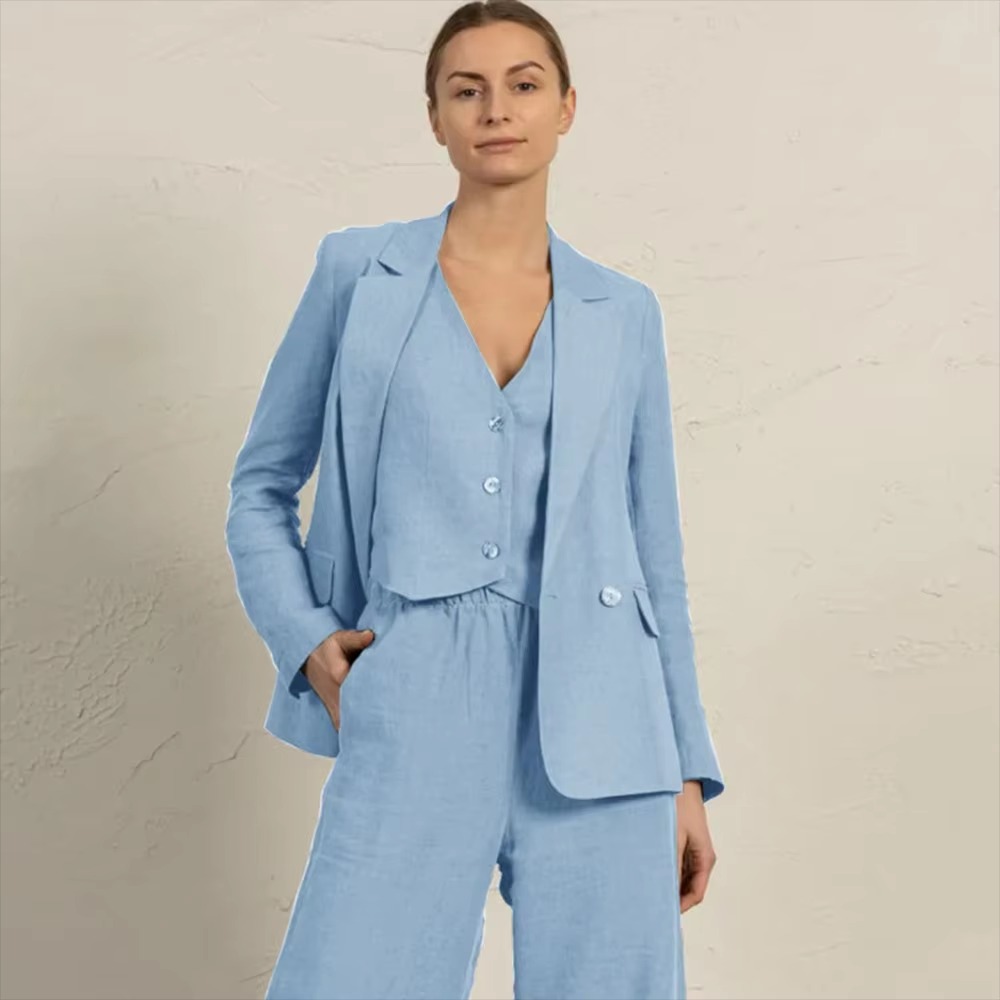 Casual Single Breasted Notched Pockets Peak Lapel Slim Fit Office Daily 3 Piece Suits - Image 6