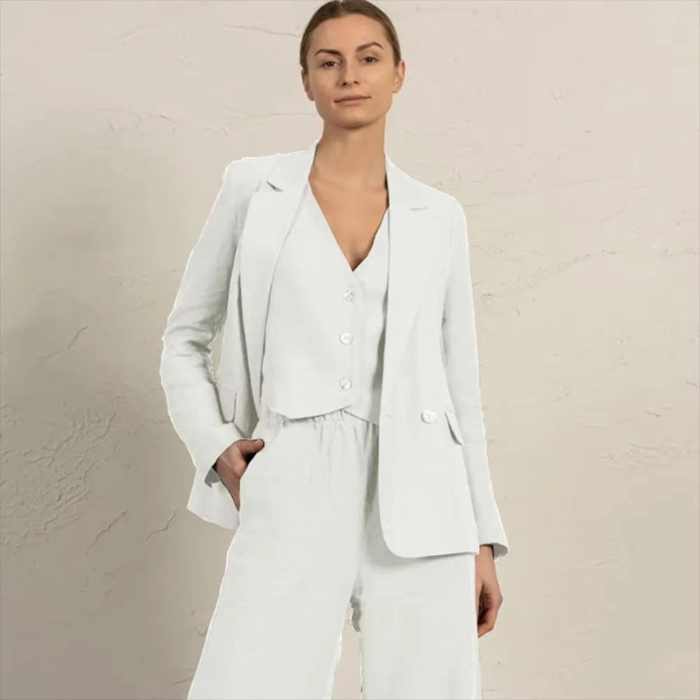 Casual Single Breasted Notched Pockets Peak Lapel Slim Fit Office Daily 3 Piece Suits - Image 5