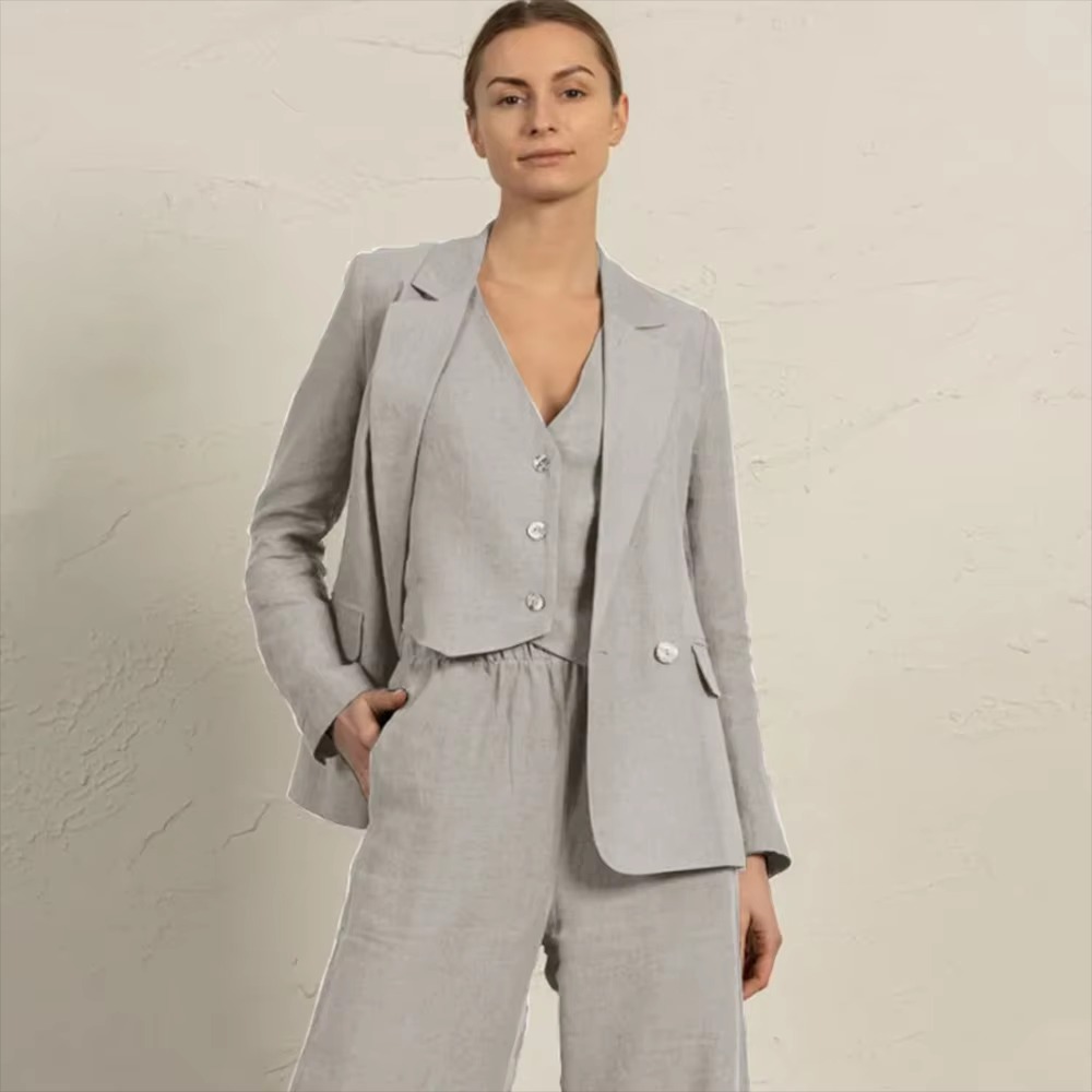 Casual Single Breasted Notched Pockets Peak Lapel Slim Fit Office Daily 3 Piece Suits - Image 3