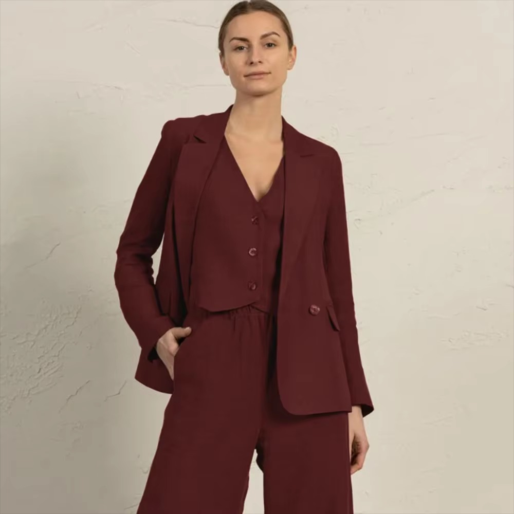 Casual Single Breasted Notched Pockets Peak Lapel Slim Fit Office Daily 3 Piece Suits - Image 2