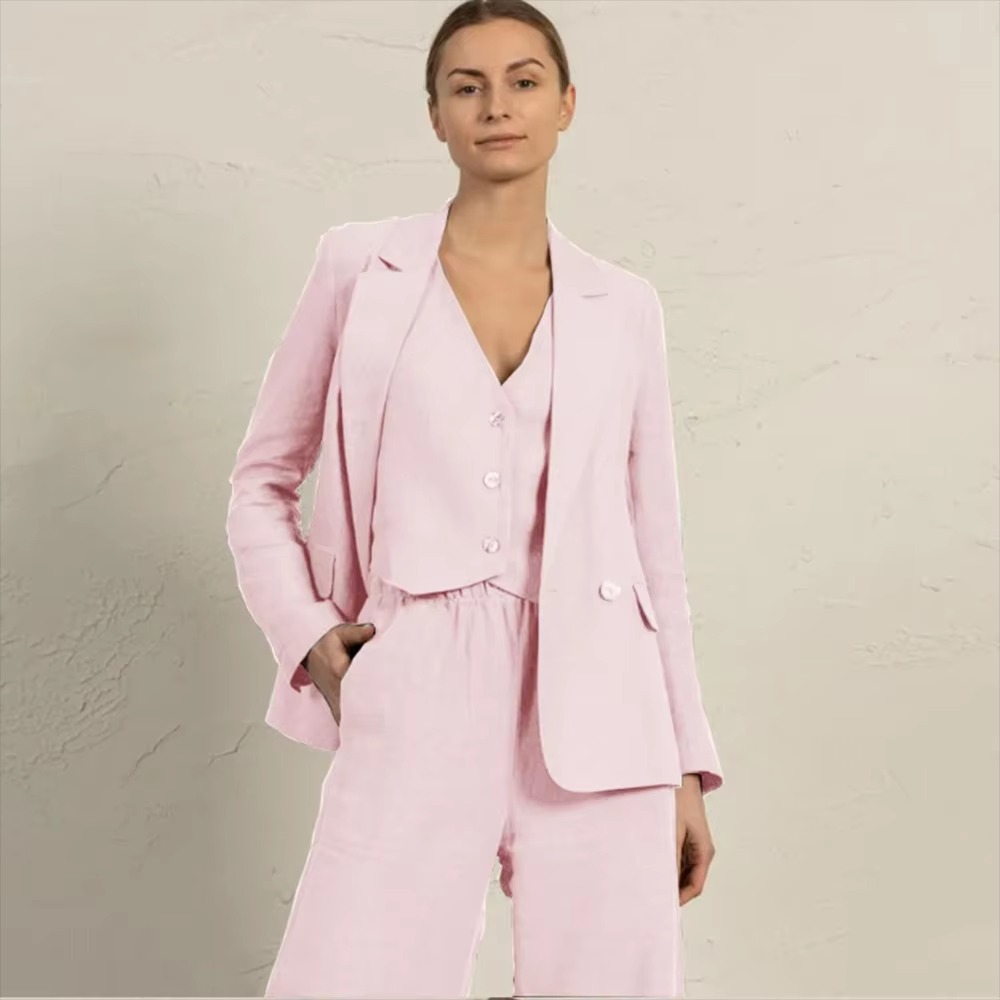 Casual Single Breasted Notched Pockets Peak Lapel Slim Fit Office Daily 3 Piece Suits