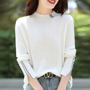 Casual Solid Mock Neck pullover Full Sleeve knitted Street wear cashmere sweater