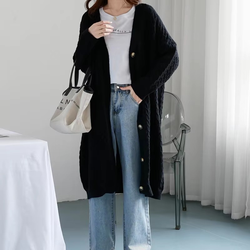 Casual Solid Single Breasted Thickened Cashmere Long Cardigan Over Knee Sweater - Image 4