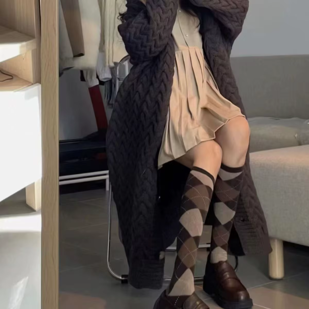 Casual Solid Single Breasted Thickened Cashmere Long Cardigan Over Knee Sweater - Image 8