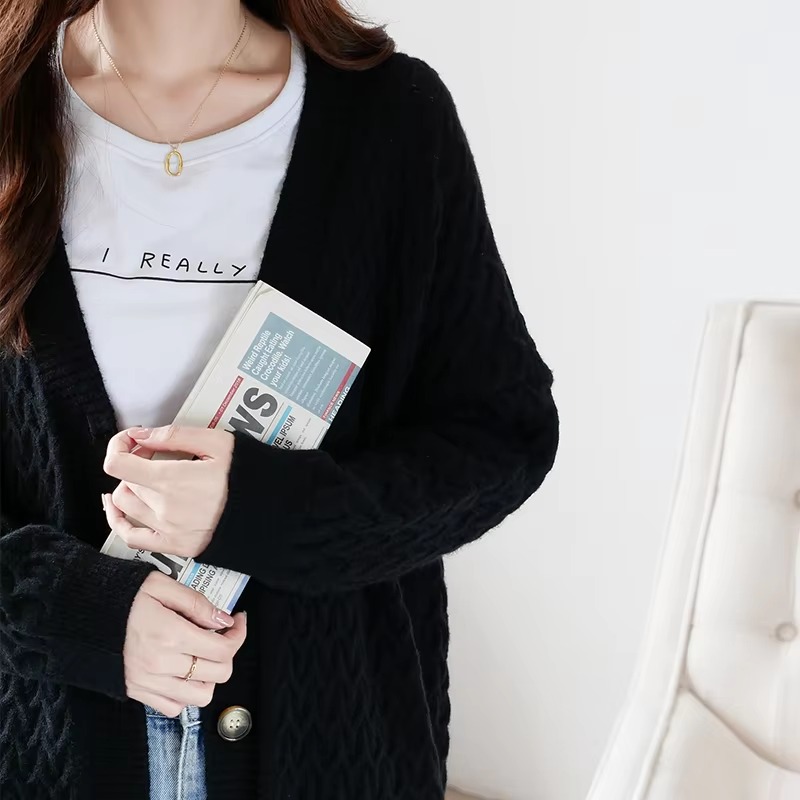 Casual Solid Single Breasted Thickened Cashmere Long Cardigan Over Knee Sweater - Image 5