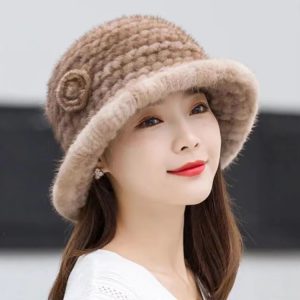 Casual Striped Natural Warm Knitted Quality Outdoor Genuine Mink Fur Caps