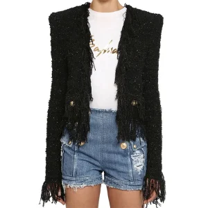 Casual Tassel Decorative Bright silk blend Long Sleeve jacket