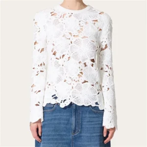 Casual elastic knitted slim fit long sleeved Flower Embroidered pullover knitwear sweater