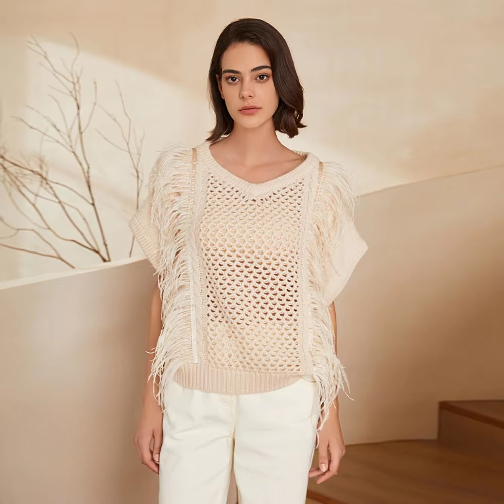 Casual hollow out Geometric V Neck Pullover Knitted Vest Cashmere Sweater - Image 4