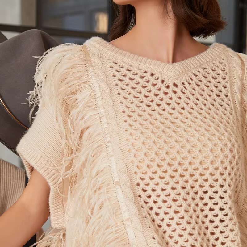 Casual hollow out Geometric V Neck Pullover Knitted Vest Cashmere Sweater - Image 6