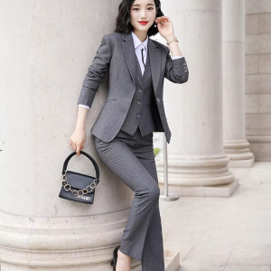 Causal Solid zipper fly Notched Work Wear Formal Blazer Jacket Vest trousers 3 Pieces Pant Suits