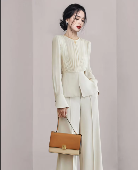 Chic Fashion Long Sleeve Set Elegant Outwear Tops Wide Leg Trousers Outfits - Image 4