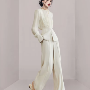 Chic Fashion Long Sleeve Set Elegant Outwear Tops Wide Leg Trousers Outfits
