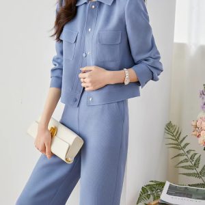 Chic Fashion Two Piece Sets Long Sleeve Turndown Collar Elegant Pants And Tracksuit